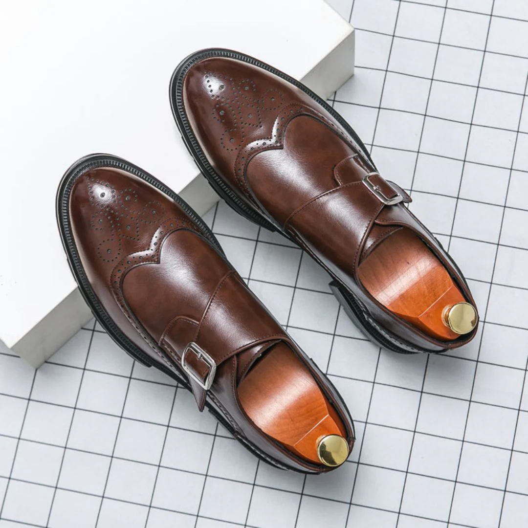Men’s Stylish Formal Business Slip-on Wingtip Brogue Accents Shoes with Adjustable Buckle Closure - Image 5
