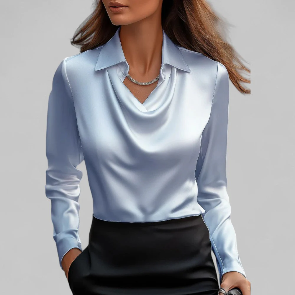 Versatile Elegant Draped Neckline Blouses for Women - Image 6