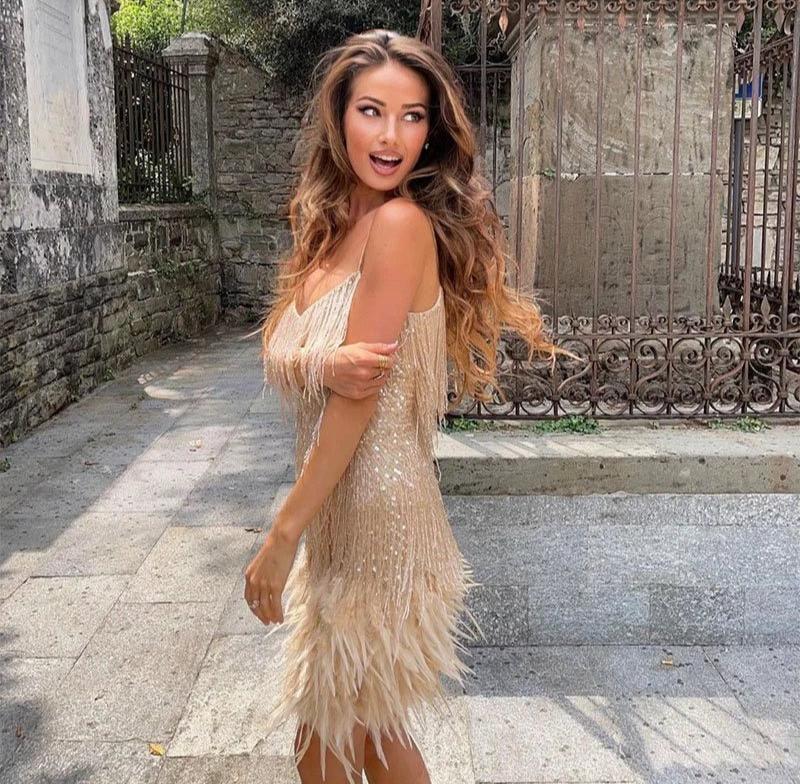 Women’s Fashion Party Mini Cocktail Dress with Fringe Feathers - Image 8